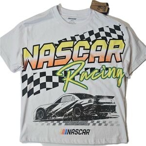 NASCAR Shirt Mens Medium White NASCAR Auto Racing Checkered Graphic Tee